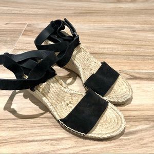 VIA SPIGA Black Leather Espadrille Sandals with Ankle Straps Size 9